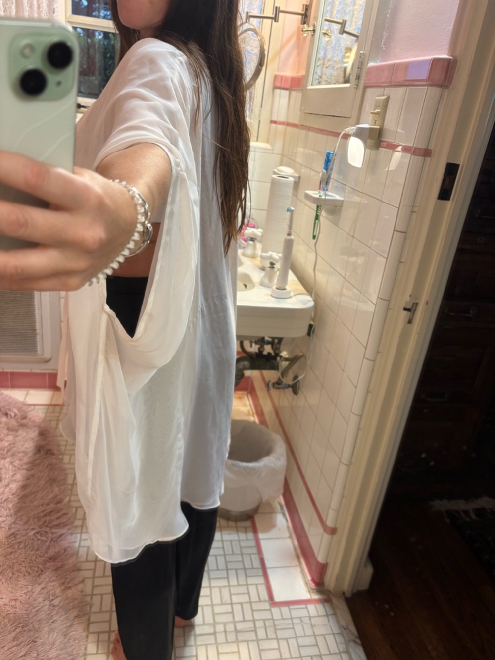 Natori Pale Blush Sheer Lined Top